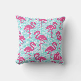 Tropisk Flamingo Grekisk Nyckel - Rosa & Turkos Mo Kudde