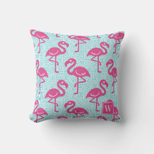 Tropisk Flamingo Grekisk Nyckel - Rosa & Turkos Mo Kudde