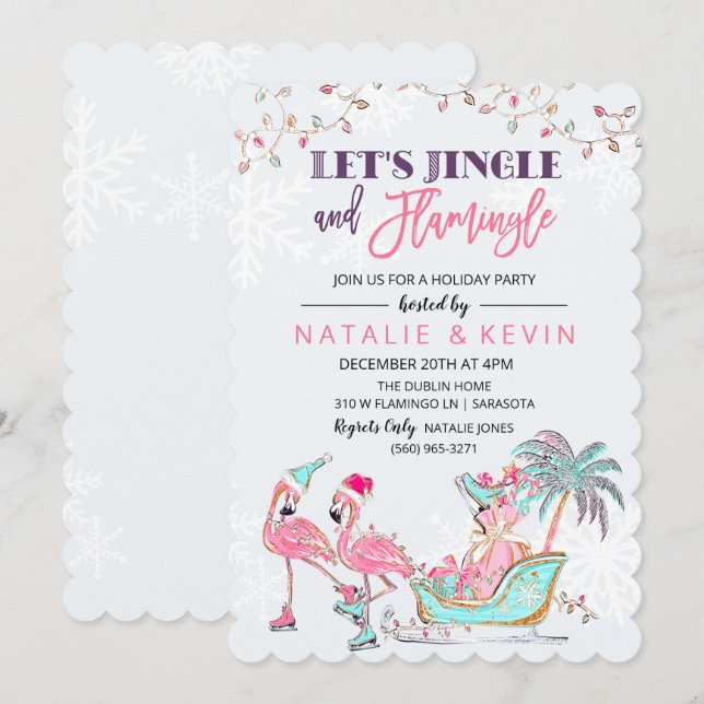 Tropisk Flamingo Holiday Inbjudan (Fram/baksida)