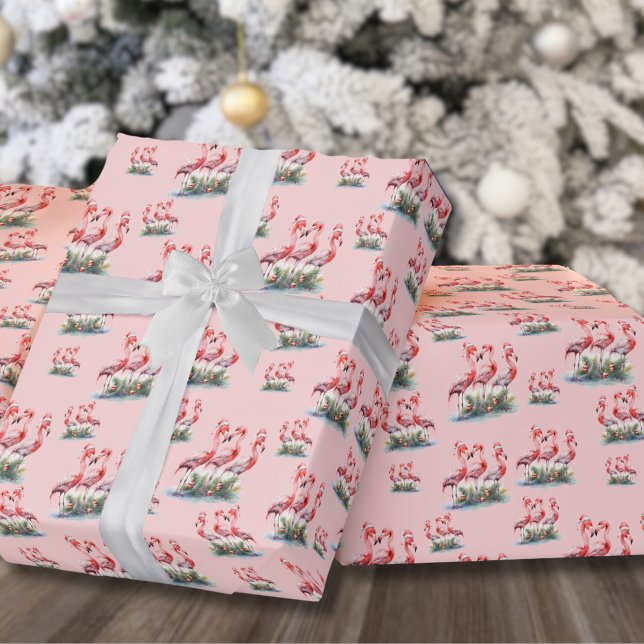 Tropisk Flamingo-jul Presentpapper (Pink Flamingo Tropical Beach Christmas Wrapping Paper )