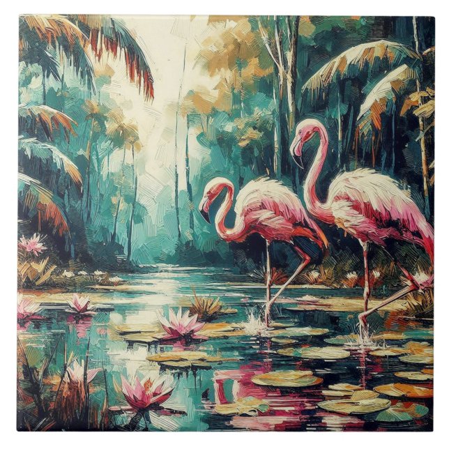 Tropisk Flamingo Keramisk Platta Kakelplatta (Framsidan)