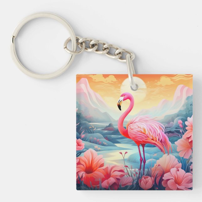 Tropisk Flamingo med Blommor (Framsidan)