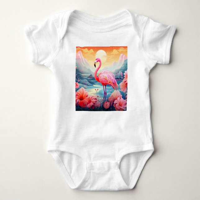 Tropisk Flamingo med Blommor-76280 T Shirt (Framsida)