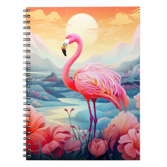 Tropisk Flamingo med blommor Anteckningsbok (Framsidan)