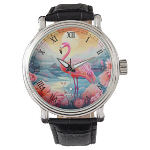 Tropisk Flamingo med Blommor Armbandsur
