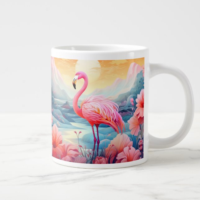 Tropisk Flamingo med blommor Jumbo Mugg (Höger)