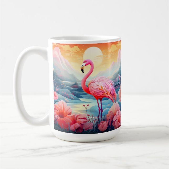 Tropisk Flamingo med blommor Kaffemugg (Vänster)