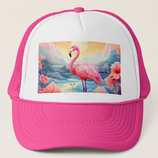 Tropisk Flamingo med blommor Keps (Framsida)