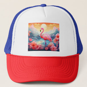 Tropisk Flamingo med Blommor Keps