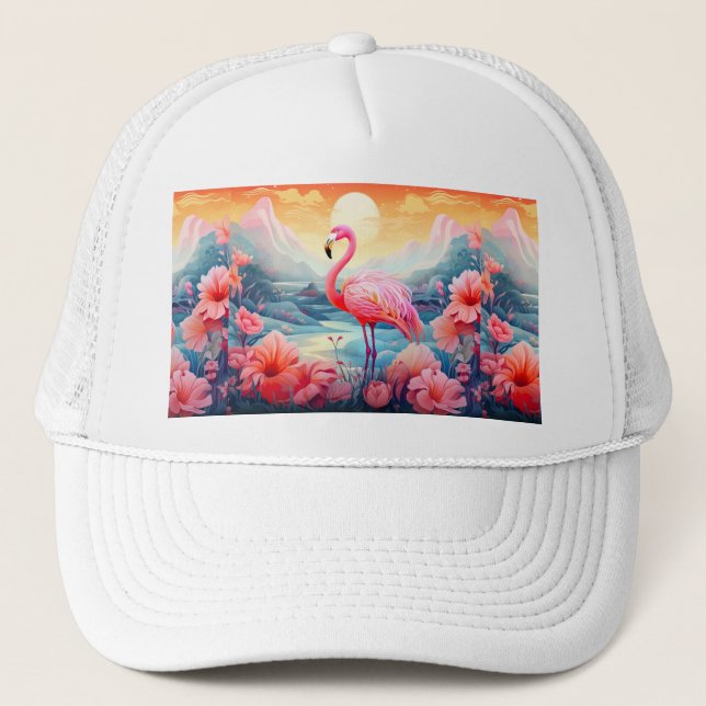 Tropisk Flamingo med blommor Keps (Framsida)
