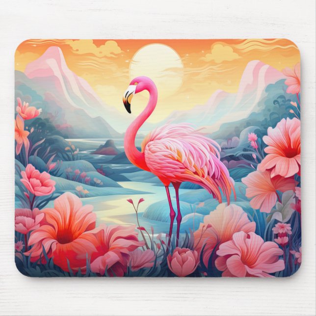Tropisk Flamingo med Blommor Musmatta (Framsidan)