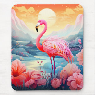 Tropisk Flamingo med blommor Musmatta