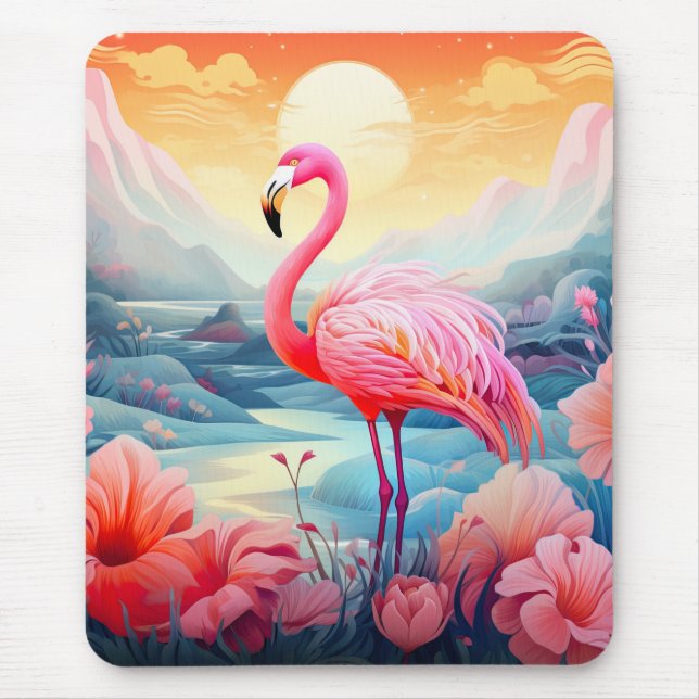 Tropisk Flamingo med blommor Musmatta (Framsidan)