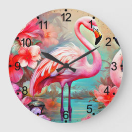 Tropisk Flamingo med Blommor Stor Klocka