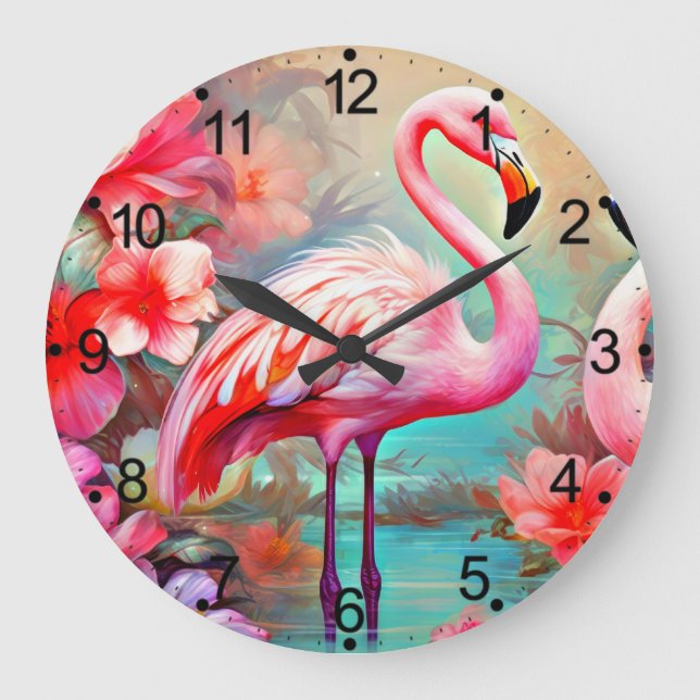 Tropisk Flamingo med Blommor Stor Klocka (Framsida)