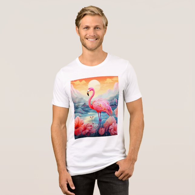 Tropisk Flamingo med Blommor T Shirt (Framsida Full)