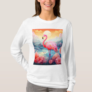 Tropisk Flamingo med Blommor T Shirt