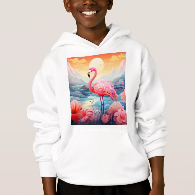 Tropisk Flamingo med blommor T Shirt (Framsida)