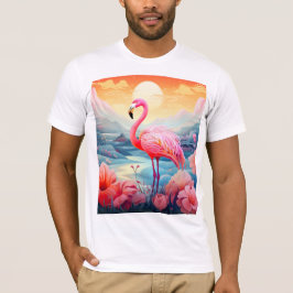 Tropisk Flamingo med Blommor T Shirt
