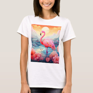 Tropisk Flamingo med blommor T Shirt