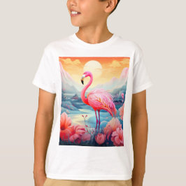 Tropisk Flamingo med Blommor T Shirt