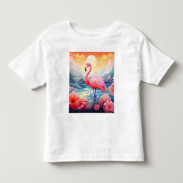 Tropisk Flamingo med blommor T Shirt (Framsida)