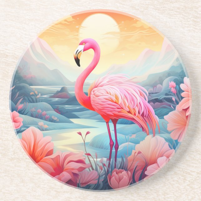 Tropisk Flamingo med blommor Underlägg (Framsidan)
