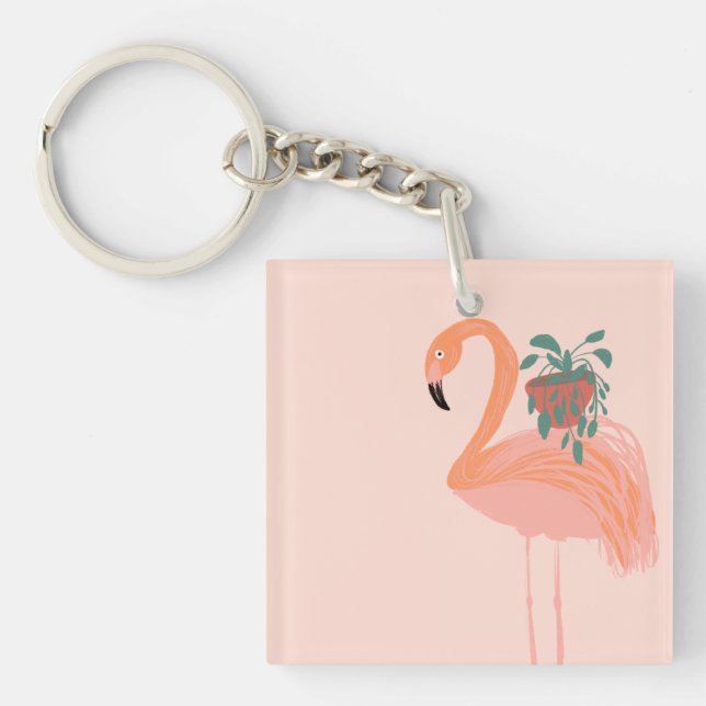 Tropisk Flamingo med krukväxt Handritad   (Framsidan)