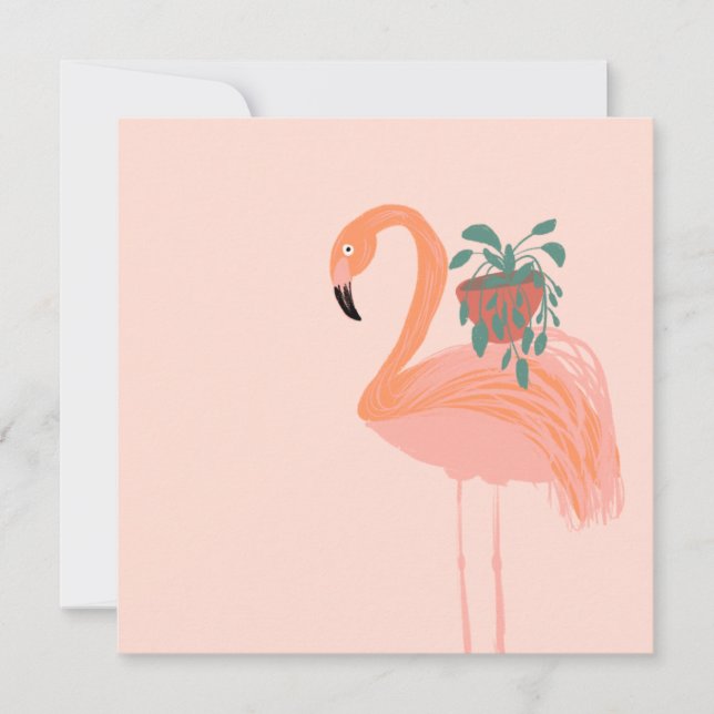 Tropisk Flamingo med Krukväxt Handritad (Framsida)