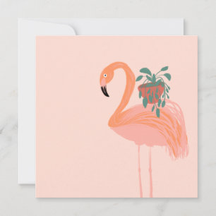 Tropisk Flamingo med Krukväxt Handritad