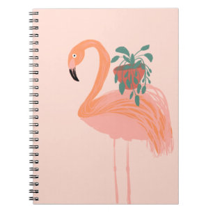 Tropisk Flamingo med krukväxt Handritad Anteckningsbok