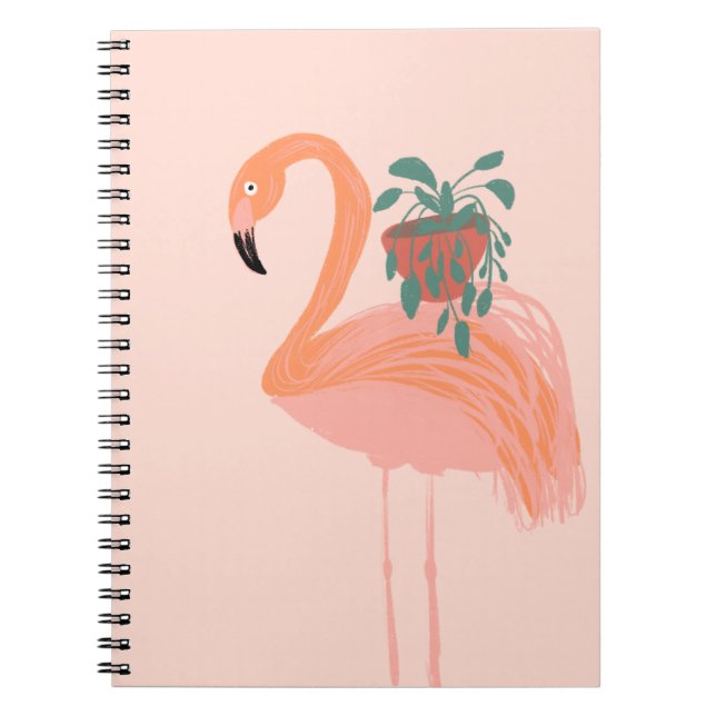 Tropisk Flamingo med krukväxt Handritad    Anteckningsbok (Framsidan)