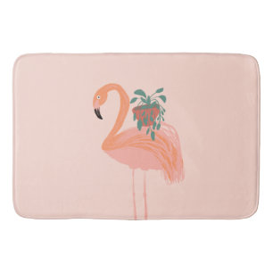 Tropisk Flamingo med krukväxt Handritad Badrumsmatta