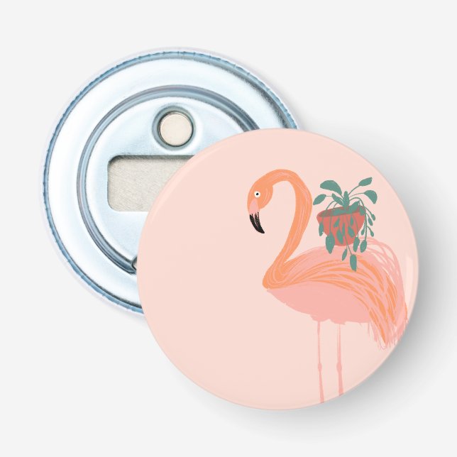 Tropisk flamingo med krukväxt Handritad    Flasköppnare (Framsidan)