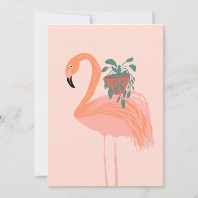 Tropisk flamingo med krukväxt Handritad    Inbjudningar (Framsida)