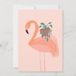 Tropisk flamingo med krukväxt Handritad Inbjudningar