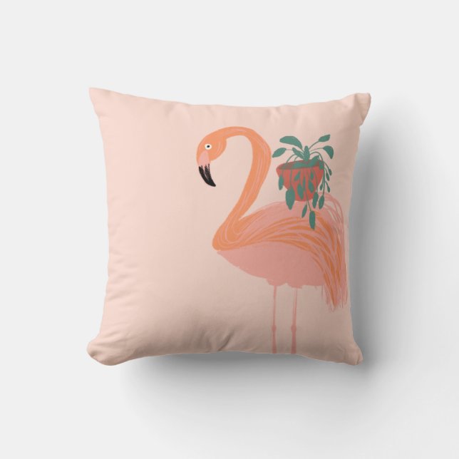 Tropisk flamingo med krukväxt Handritad  Kudde (Framsida)