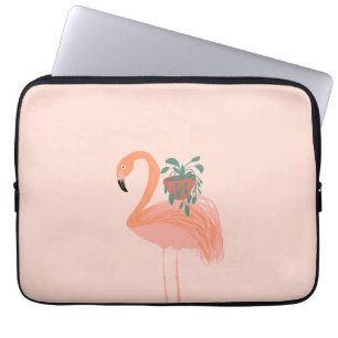 Tropisk Flamingo med krukväxt Handritad Laptop Fodral