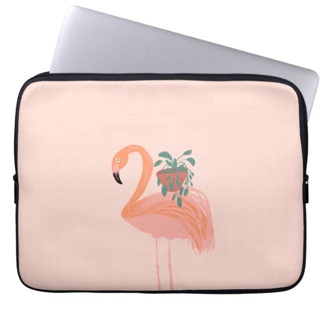 Tropisk Flamingo med krukväxt Handritad     Laptop Fodral (Framsidan)