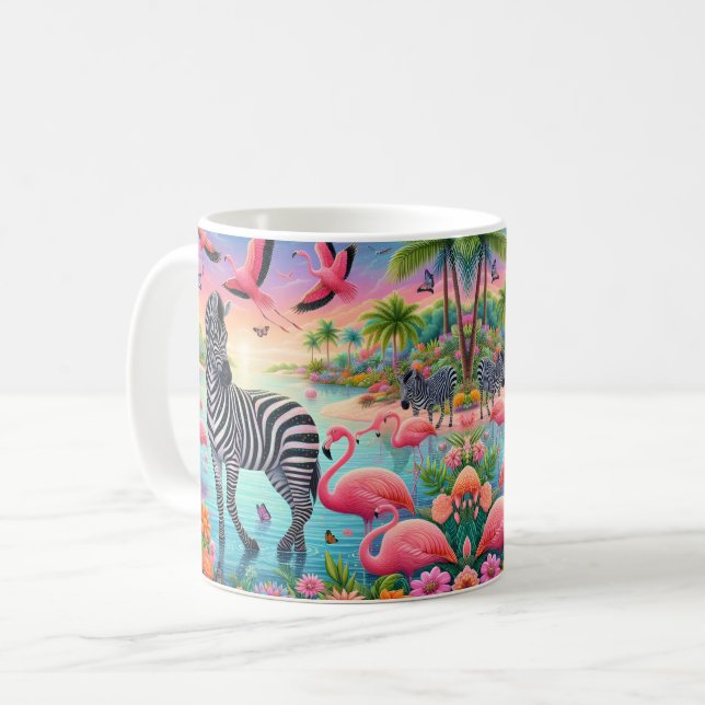 Tropisk Flamingo och Zebra Kaffemugg (Framsida vänster)