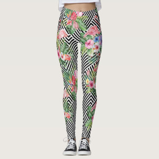 Tropisk flamingo på geometrisk mönsterdamasker leggings