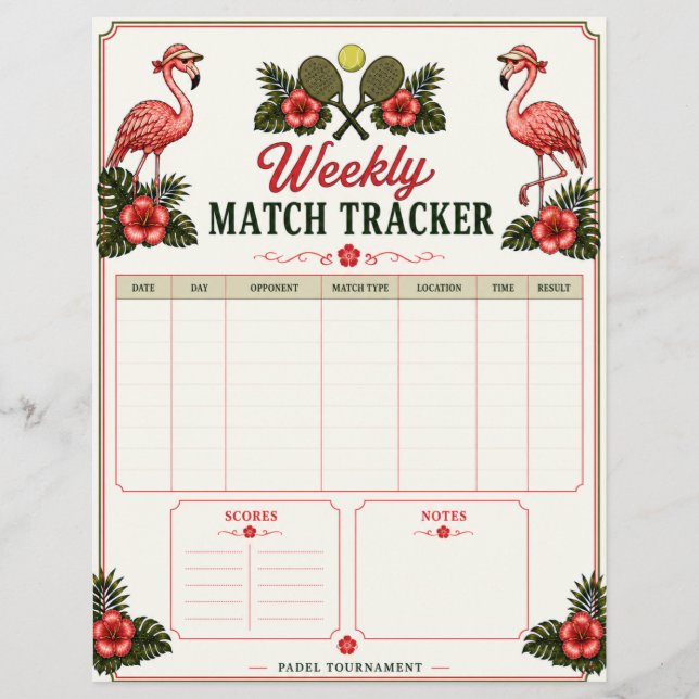 Tropisk Flamingo Padel Match Tracker Reklamblad (Framsidan)