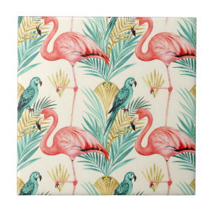 Tropisk Flamingo Papegoja Dschungel Kakelplatta