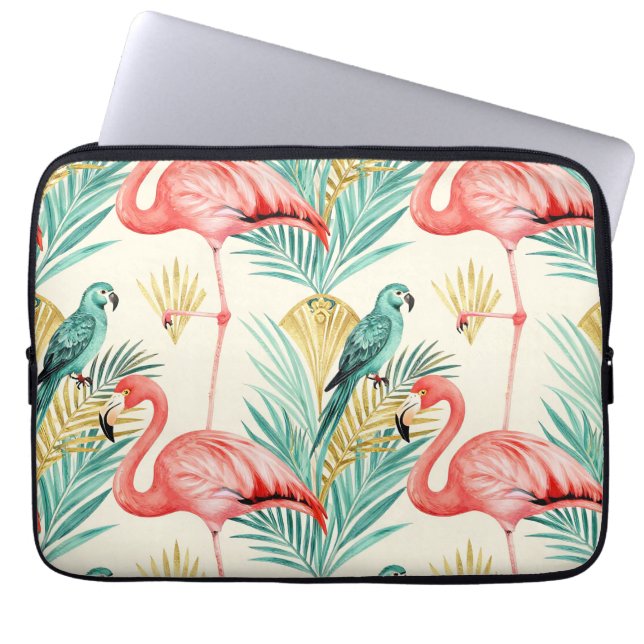 Tropisk Flamingo Papegoja Dschungel Laptop Fodral (Framsidan)