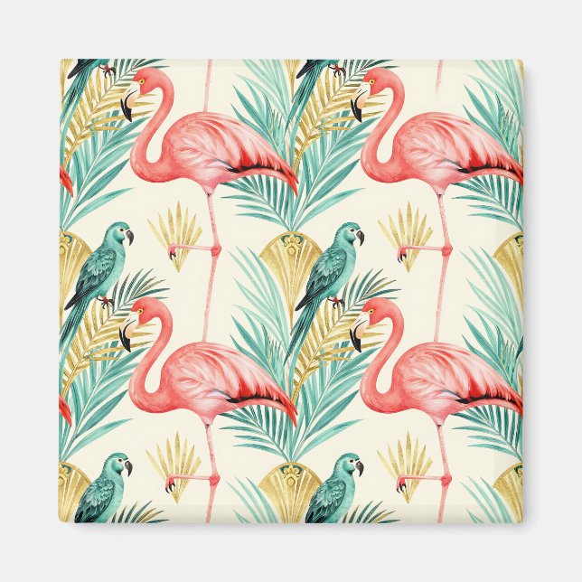 Tropisk Flamingo Papegoja Dschungel Magnet (Framsidan)