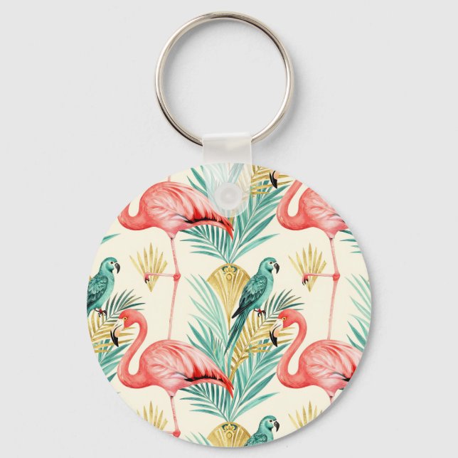 Tropisk Flamingo Papegoja Dschungel Nyckelring (Framsida)