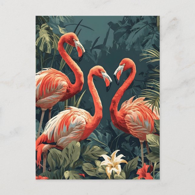 Tropisk Flamingo-paradise: Vintage Postcard Vykort (Framsida)