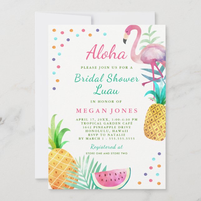 Tropisk Flamingo Pineapple Bröllopsdusch Luau Inbjudningar (Framsida)