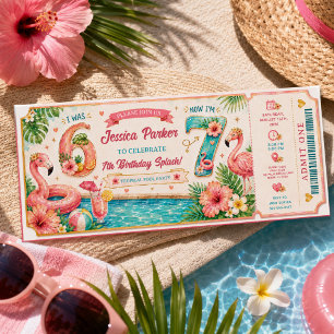 Tropisk Flamingo Pool Party 7-års Splash Födelseda Inbjudningar