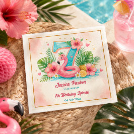 Tropisk Flamingo Pool Party 7-års Splash Födelseda Pappersservett